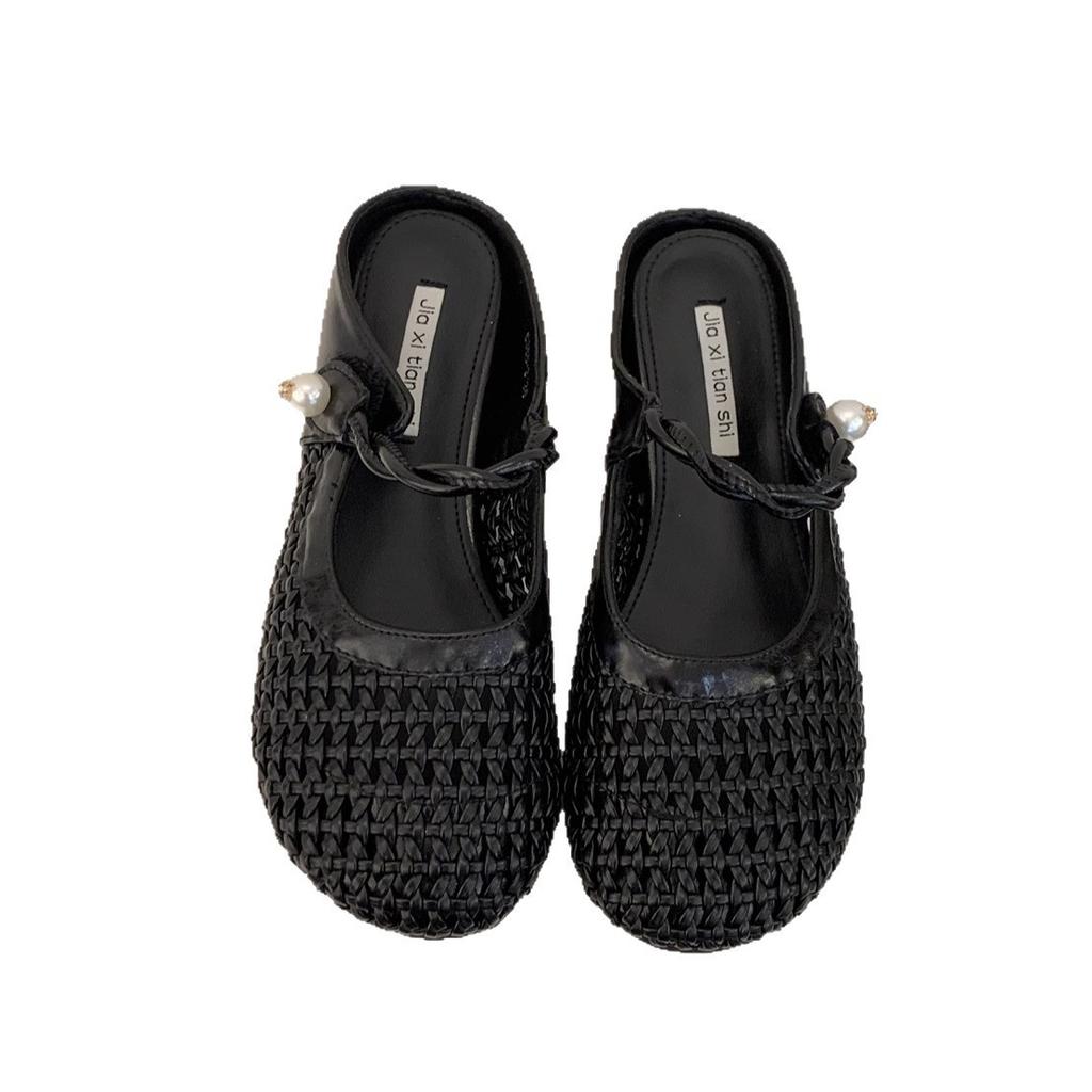 Inner height increase woven hollow bag head half slippers women's outer wear 2025 summer new breathable skirt platform sandals