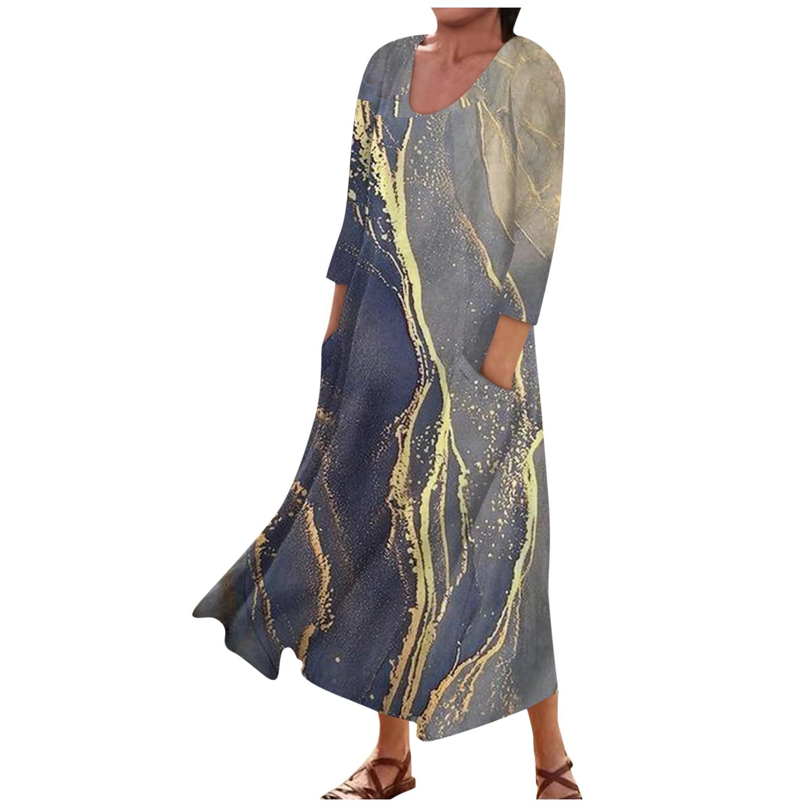 

Женское модное повседневное свободное карманное платье с круглым вырезом и рукавами 3/4 XXXXL