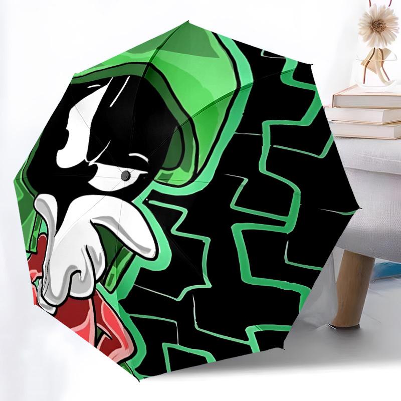 1pc Marvin Martian Looney Tunes Automatic Umbrella 8 Rib Portable Folding Black Iron Frame for Outdoor, Beach, Travel, Beach Umbrella 183
