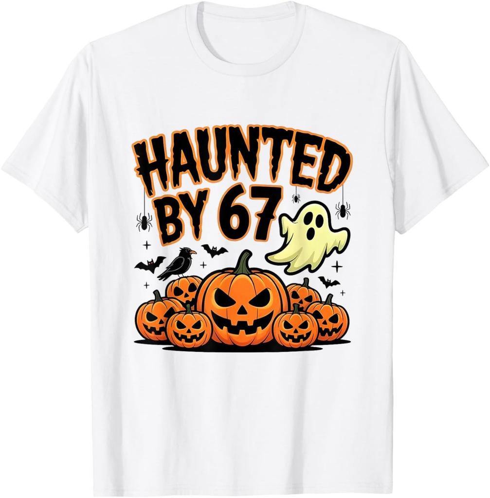 Haunted by 67 – Funny Ghost and Pumpkin Halloween Costume T-Shirt Mens Womens Tees Top unisex T-Shirt Mens Womens Tees Top