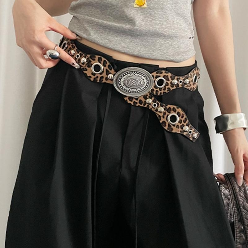 Retro Cowgirl Belt with Studded Detail Adjustable Western Design Sash PU Leather Waist Strap for Women Casual Outfits