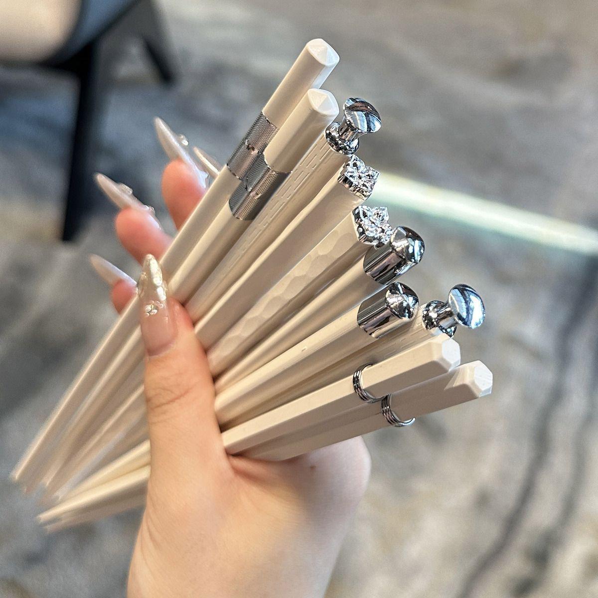 High-Grade Antibacterial Non-Slip Chopsticks - Heat Resistant, Mold Proof, Stylish Alloy for Single Portion Use Premium Family Alloy Chopsticks