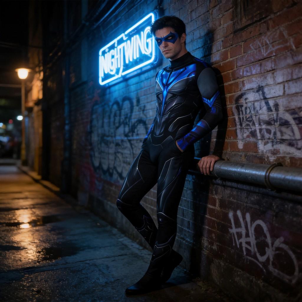 Tuta Integrale Nightwing dei Titans con Tessuto in Lycra per Cosplay ed Eventi in Costume