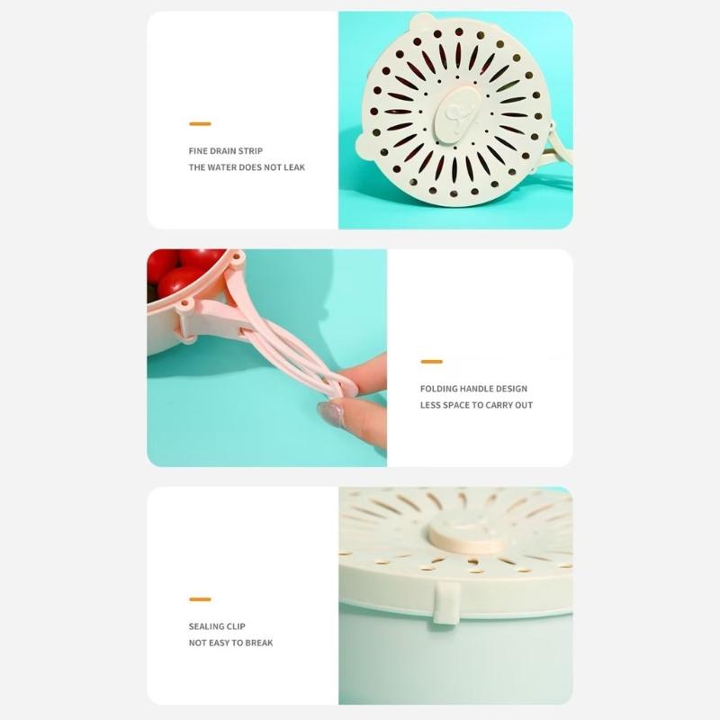 Kitchen Vegetable Drainer Container with Foldable Handle Dishwasher Safe Basket For Produce Washing Organizing