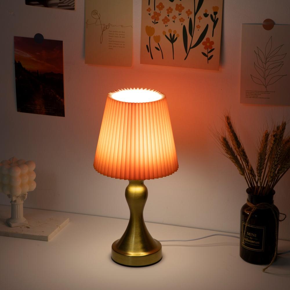 LED Retro Ironwork Golden Desktop Lamp With USB Plug  Three Color Stepless Dimming Bedside Touch Creative Bedroom Lamp
