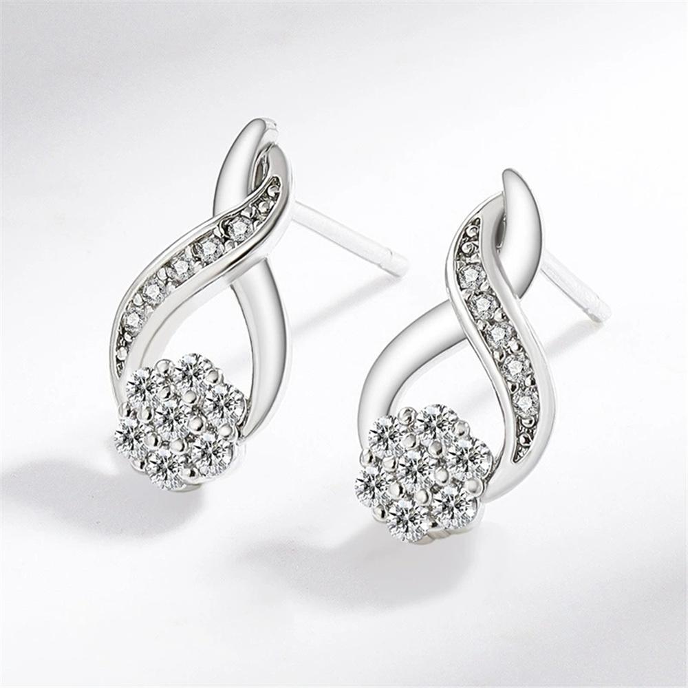 Charm Female Small White Round Zircon Stud Earrings Vintage Silver Color Wedding Party Gift  For Women