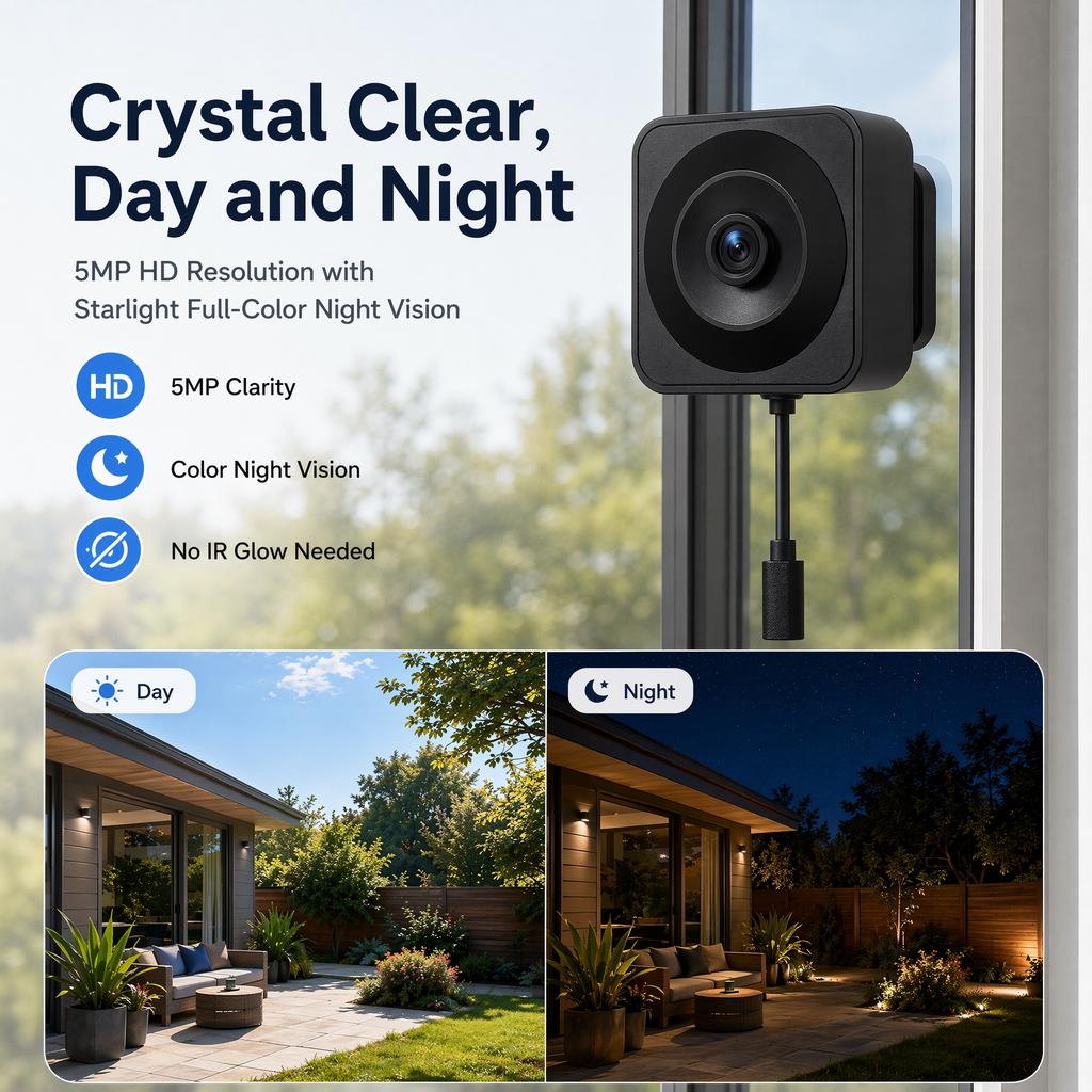 Smart Window Camera HD 5MP 5G WIFI Camera Clock Display Bidirectional Intercom Night Vision Indoor Safety Camera TUYA APP