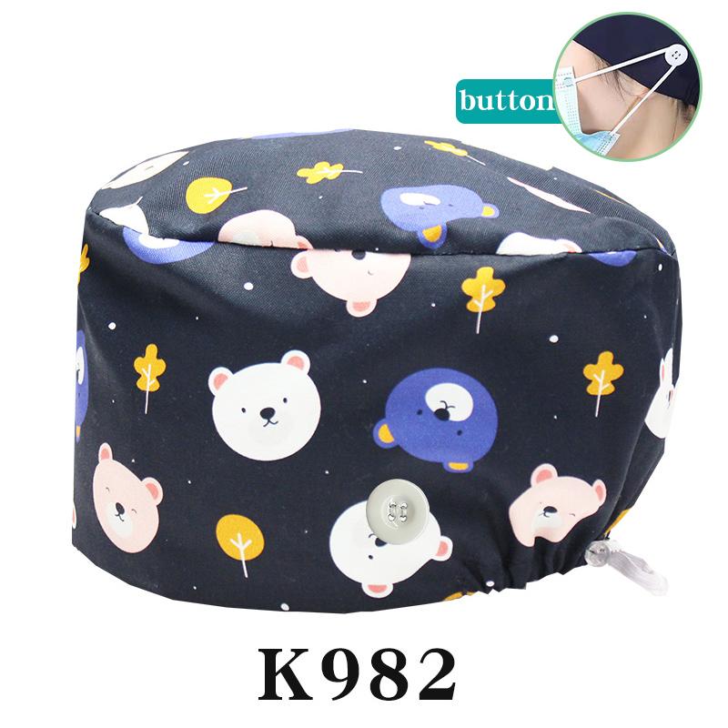 Cartoon Printed Nursing Caps Men Women Medical Hats Adjustable Long Hair Pet Dental Clinic Doctors Scrub Hat
