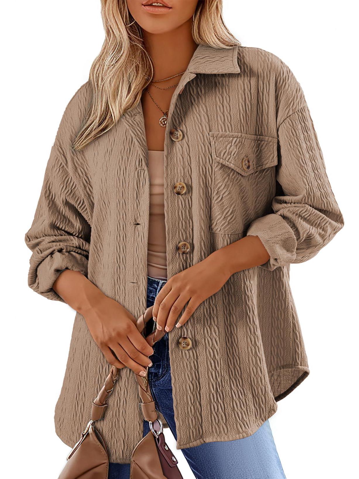 

2024 Women s Autumn & Winter Loose Lapel Pocket Button Coat - Solid Color, Long Sleeve XXL