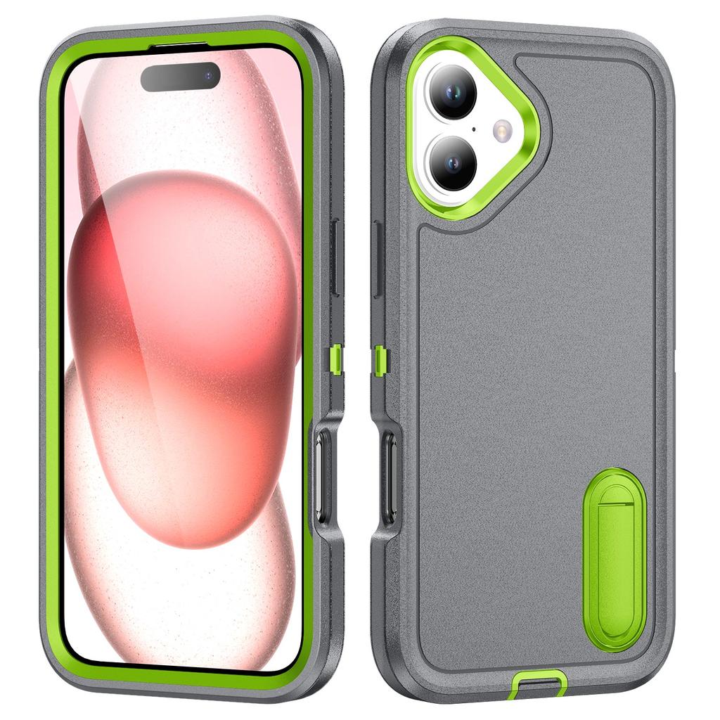 For iPhone 16 Plus Case Kickstand Phone Cover PC+Silicone+EVA 3-in-1 Design