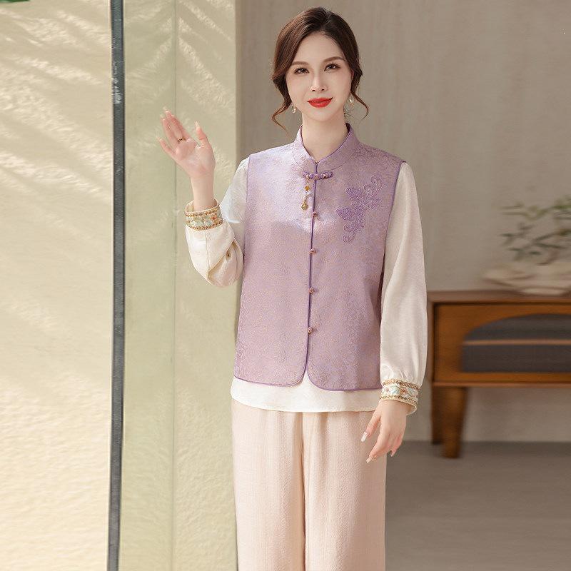 

2026 Spring Stand-up Collar Vest Suit for Mature Women: Stylish, Age-Defying Two-Piece Set for 50+ Years 4XL 150-165 lbs