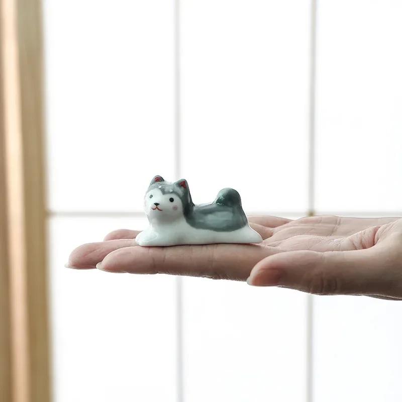 Japanese Style Underglaze Ceramic cute dog Chopstick Holder Tableware Restaurant Simple Oval Spoon Bracket Utensil For Kitchen