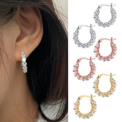1 Pair Women Huggie Earrings Cubic Zirconia Round Shape Small Hoop Earrings Party