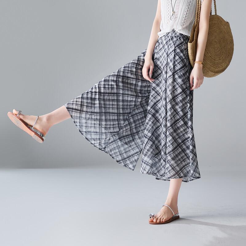 

SOFSIL 2026 Women s Plaid Wide-Leg Pants-Skirt 28/L