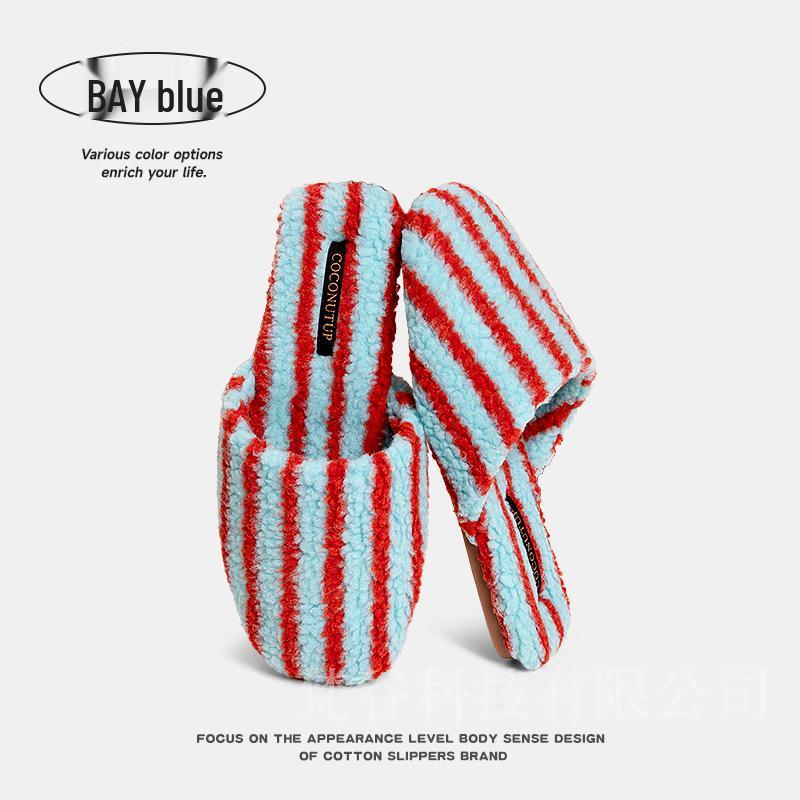 Женские уютные полосатые хлопковые тапочки с кокосовой деталью - Нескользящая домашняя обувь ОсеньЗима 2025 3839 2170₽