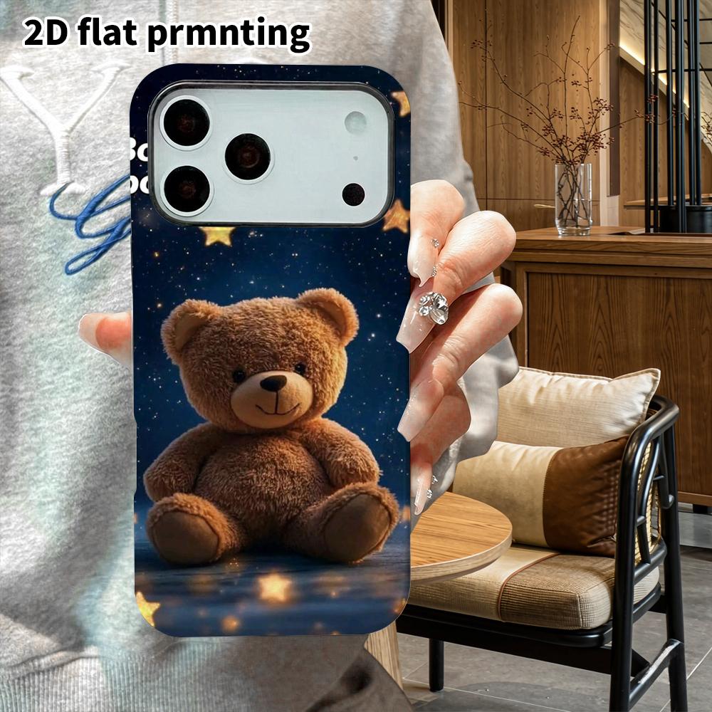 Phone Case: 2D Flat Suitable for iPhone 18 17 16 15 14 13 Pro Film Protective Case, Couple Style, Starry Sky Teddy Bear, Christmas and Halloween Gifts