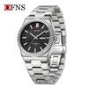 Waterproof Mens Analog Quartz Watches Steel Bracelet Dress Watch, Luminous Dual Day Date Display Wristwatches