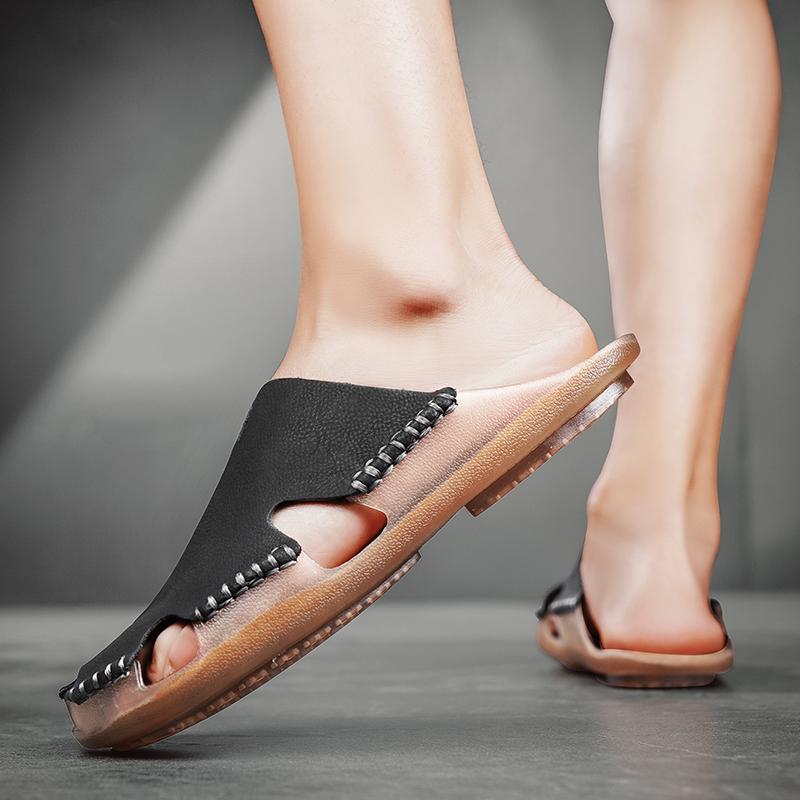 Fashion Durable Sole Slippers Suitable Outdoor Wear Half Drag Quick Dry Wading Aqua Shoe Flip-flops Slip on Flats Handmade Men's Sandals