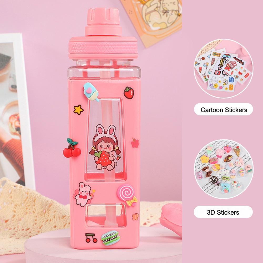 

1pc 700ml Kawaii Shaker Water Bottle With Straw Sticker Cute BPA Free Portable Water Jug for School Outdoor Travel picnic