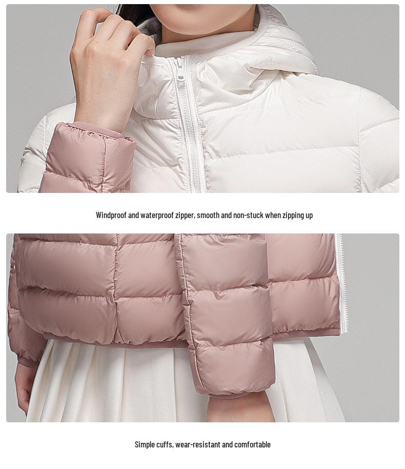 Youjia Women's Gradient Lightweight Down Jacket - 90% White Duck Down, Short Style, Hooded, Autumn/Winter Fashion.