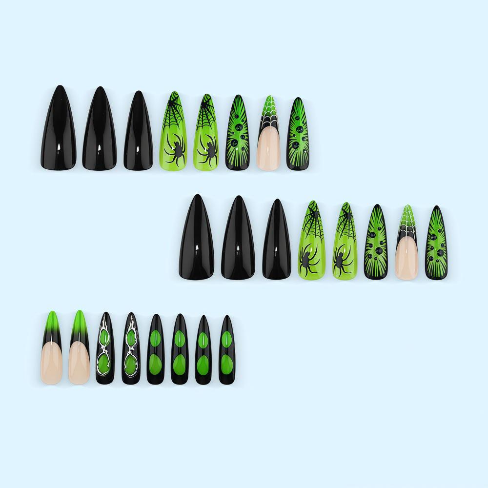 Fluorescent Green Gothic Halloween Super Long Sharp False Nails Stickers