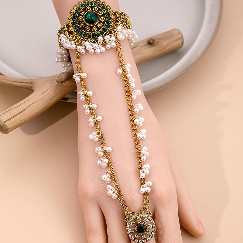 

Богемный Ретро Этнический Геометрический Квадратный Браслет с Кисточкой, Жемчугом и Кольцом, Инкрустированным Бриллиантами, для Женщин