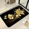 3pcs Golden Rose Butterfly Bathroom Rug Set Non-Slip U-Shaped Mat and Toilet Lid Cover Black Gold Theme Washable Floor Mats
