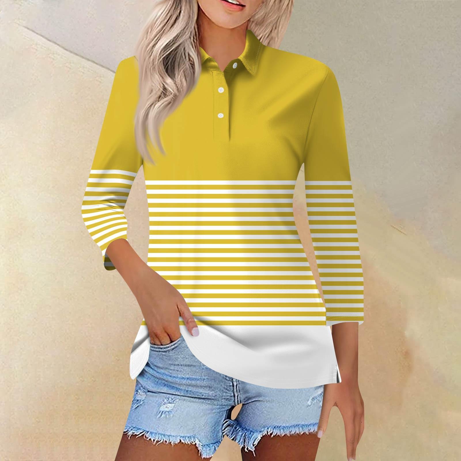 

Женская модная повседневная рубашка с короткими рукавами 3/4 с лацканами и принтом, женские топы на пуговицах XL жёлтый