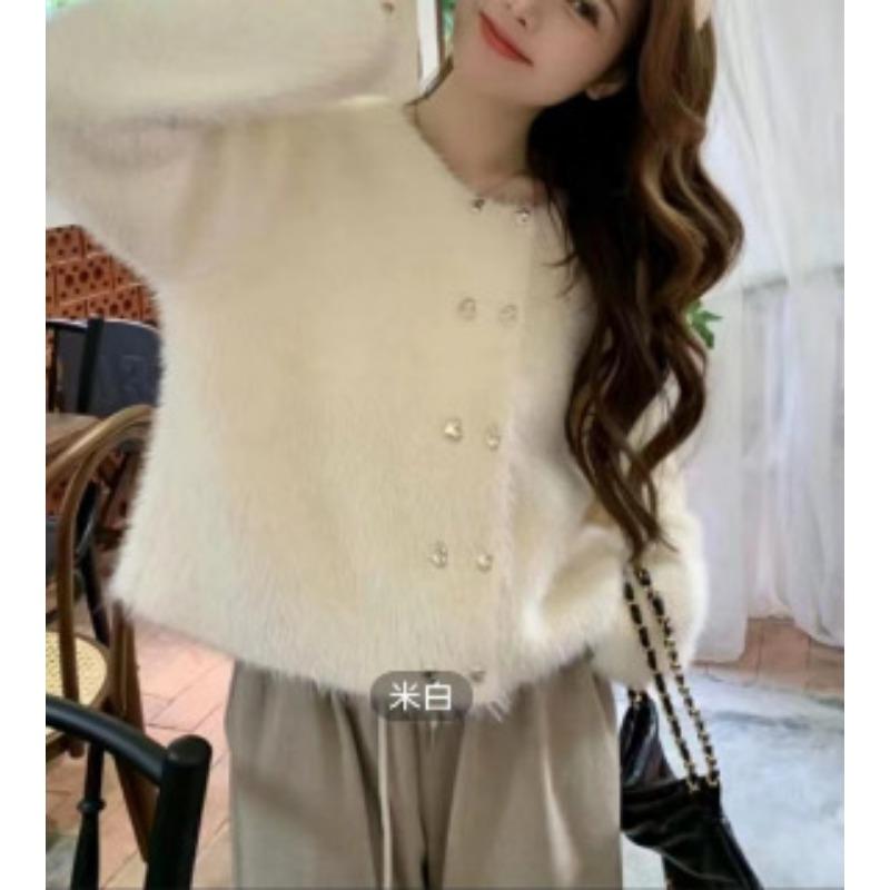 Autumn and winter soft waxy imitation mink fleece short sweater knitted sweater soft waxy fluffy gentle celebrity cardigan
