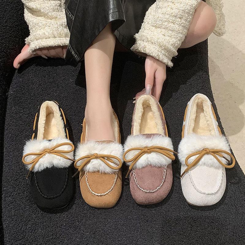 Women's winter warm flat toe square shoes winter new style versatile for outdoor wear daily casual work commuting women's shoes