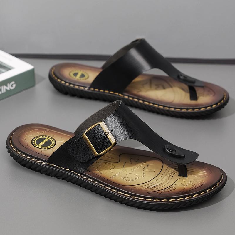 Übergröße Mode Weiches Leder Herren Flip-Flops Outdoor Wasserdichte Strandsandalen Sommer Herren Hausschuhe