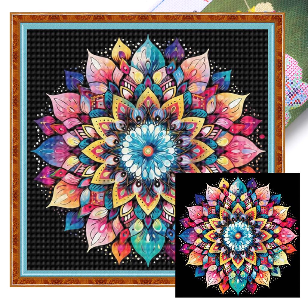 Mandala Full 11CT DIY Stamped Needlework Embroidery Kit 40x40cm Printed Cross-Stitch Kits for Beginners Adults Home Decor