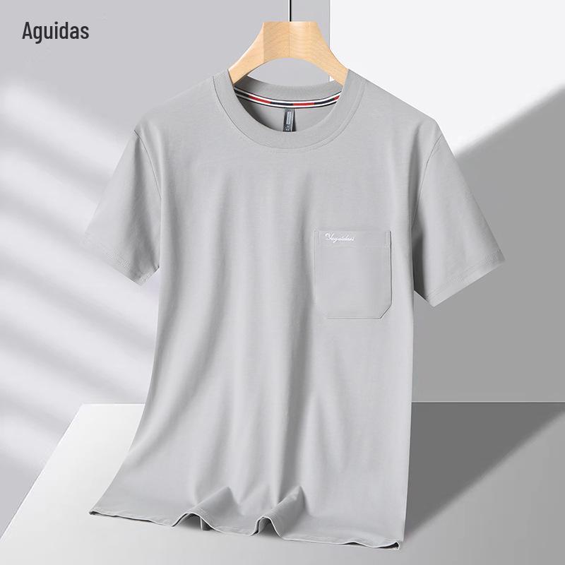 

Чоловіча футболка з чистої бавовни з коротким рукавом та круглим вирізом для чоловіків середнього та похилого віку 2025 XXL (80-90 kg)