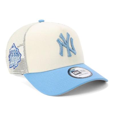 New Era Cap 9FORTY Trucker Cloth Strap Side Patch MLB 15355862 Blue White A-Frame 2-Tone