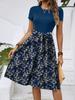 European and American Fashion Trend Temperament Round Neck Short Sleeve Waist Flower Print Medium and Long Dress