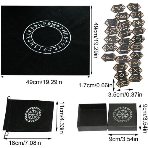 Rune Card Set - Wooden Rune Stone Set | Wood Rune Stone Card Set with 25 Rune Cards, Storage Bag, and Tablecloth for Divination and Meditation