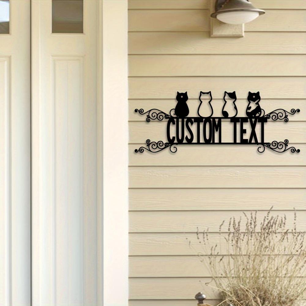 Metal Wall Art Cat Family Name Sign Rustic Home Decor House Number Plaque Personalized Gift Sculpture