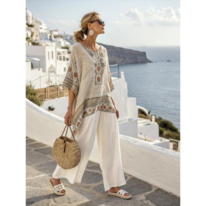 1116 European and American women's leisure vacation style suit Bohemian style suit fashion 1D digital printing