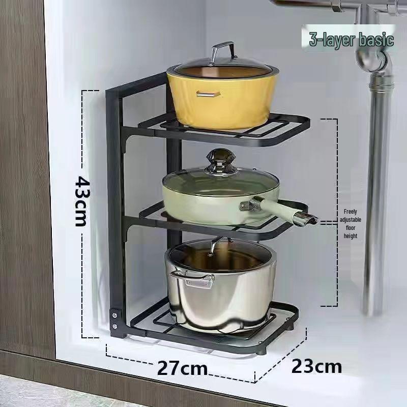 Multi-Layer Stainless Steel Pot Rack for Under-Sink Kitchen Storage