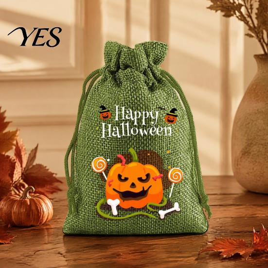 Trick or Treat Party Souvenirs 2Pcs Halloween Pumpkin Drawstring Bags for Candy Treats, Retro Burlap Cute Ghost Theme Pouches Bags, Portable