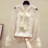 Fashion Women Long Sleeve Floral Lace Bow V-Neck Casual Tops Ladies Solid Shirts