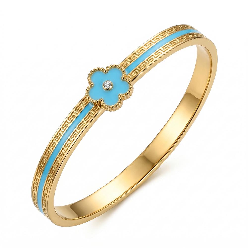 Γυναικείο Βραχιόλι Τιτανίου με Επιχρύσωση, Ανθεκτικό στο Χρώμα, Τετράφυλλο Τριφύλλι