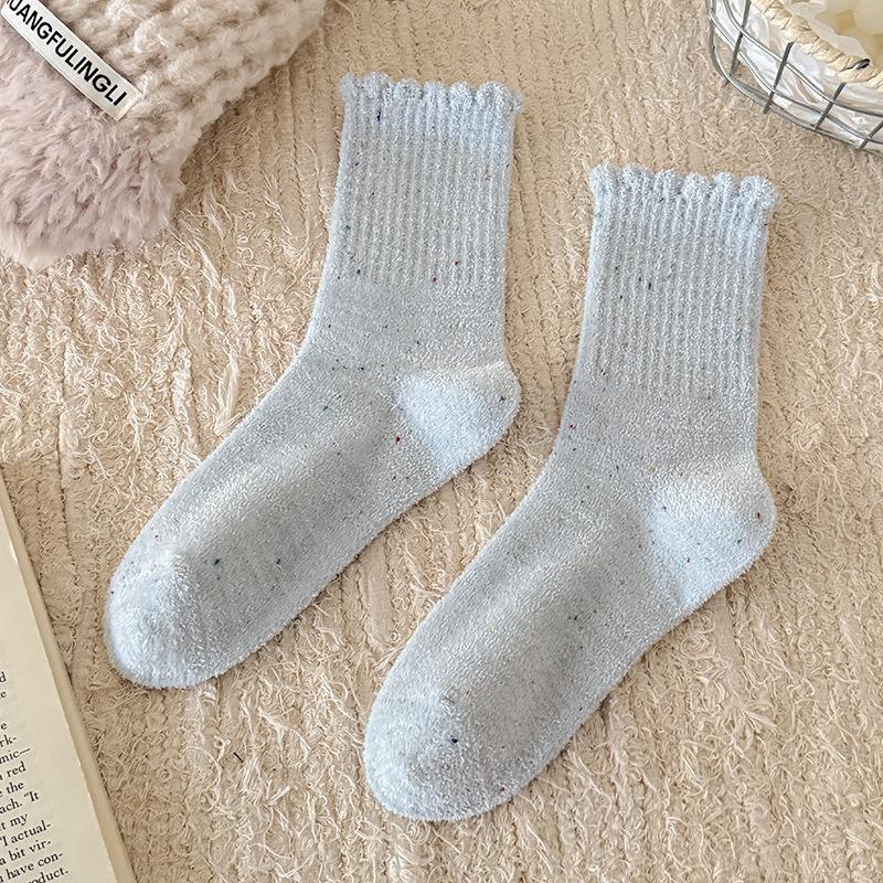 

Female Autumn and Winter Plus Velvet Thickened Warm Moon Floor Boneless Tube Pile Socks Wool светло-синий