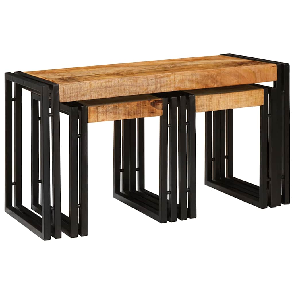Nesting Tables Set of 3 Solid Mango Wood and Metal