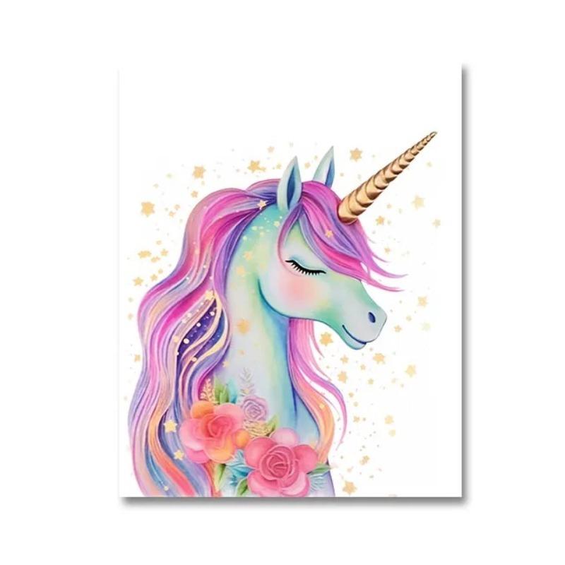 Unicorn Wall Art Girls Room Decor Unicorn Gold Glitter Canvas Painting Cloud Rainbow Prints Picture