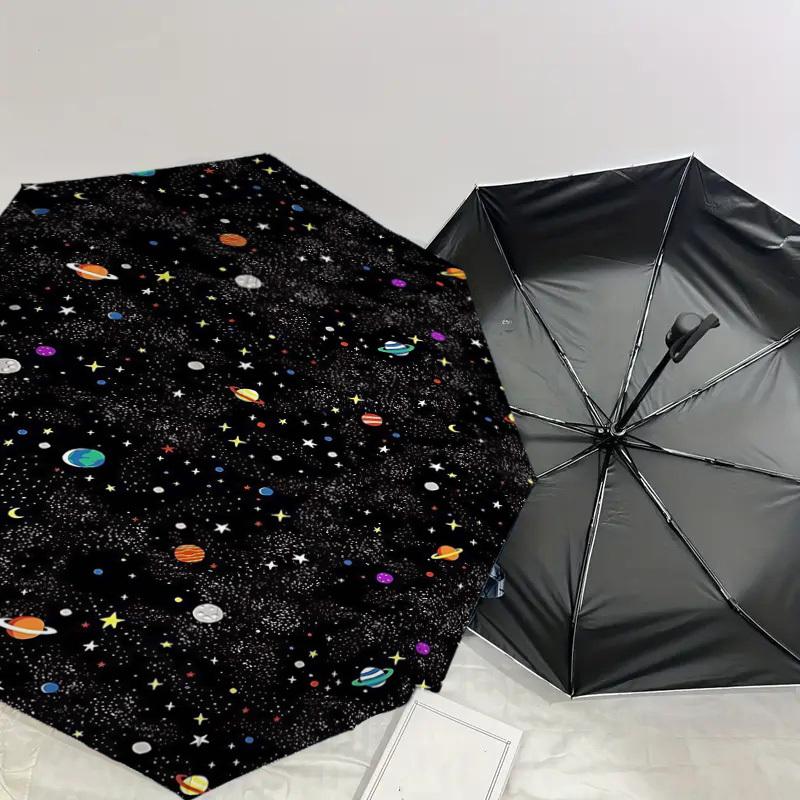 1 Stück Weltraumplaneten Automatisches Öffnungs-/Schließschirm Kompakter Faltbarer Schirm mit 8-Speichen-Gestell leichtes Design, Mode-Liebhaber1227A