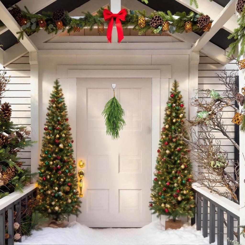 Pine Garland Christmas Teardrop Swag 2 Pieces Artificial Pine Garland Decoration 26 Inch for Railing Porch Table Window Wall