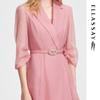 ELLASSAY Summer Pleated Wing-Sleeve Lapel A-line Suit Dress
