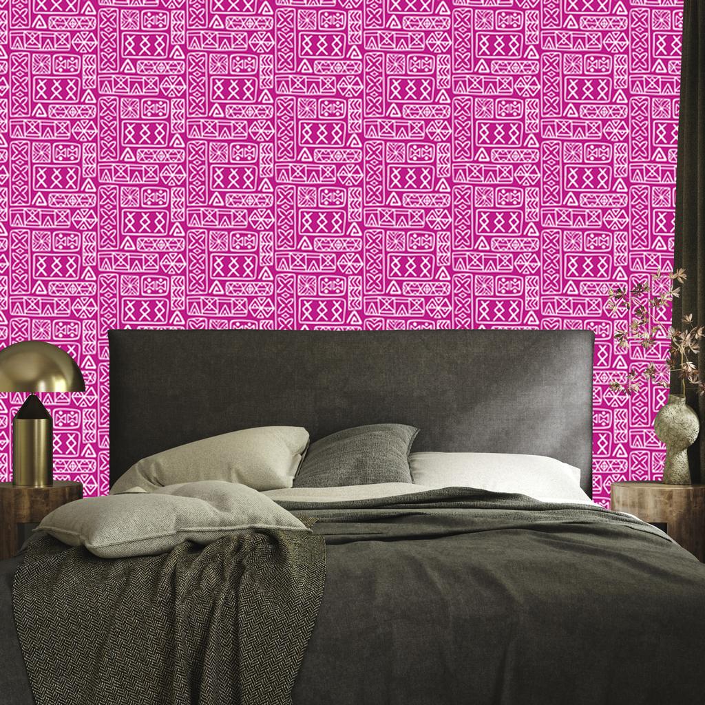 Polynesian Geometric Pattern Wallpaper Purple and Powder Pink 50x1000