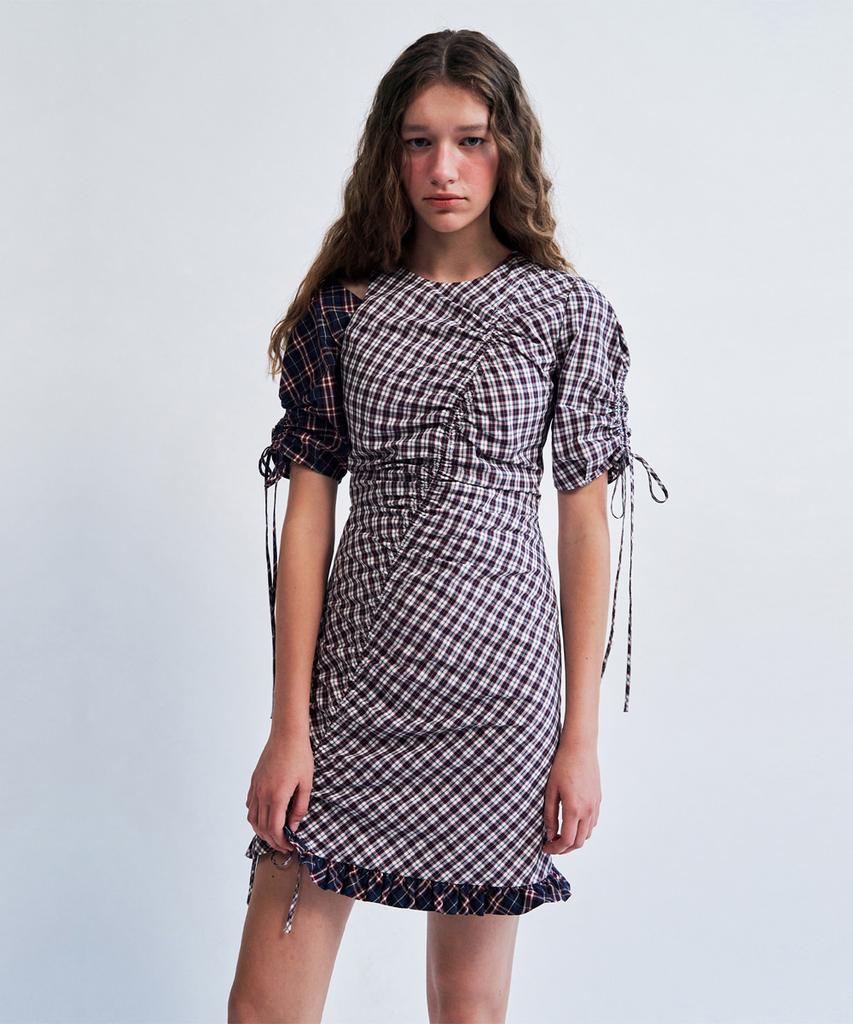 Wove Moment Puff Sleeve Cut-Out Detail Dress Check Wbcsop003Ck